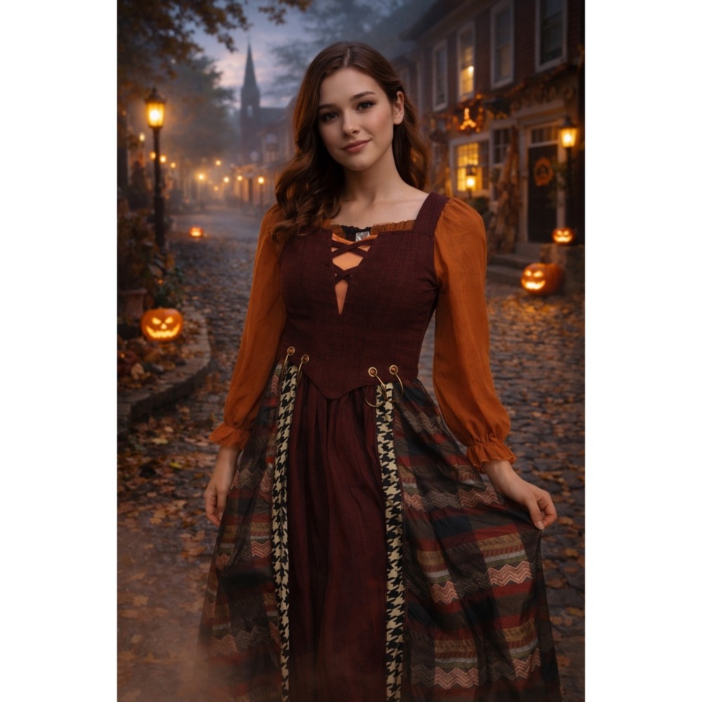 Disney Hocus Pocus Mary Sanderson Costume Dress Kids Medium Burgundy Orange